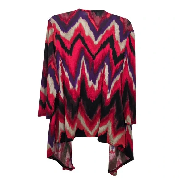 East 5th Womens Red Purple Chevron Open Front Waterfall Cardigan Size Large - Picture 2 of 6